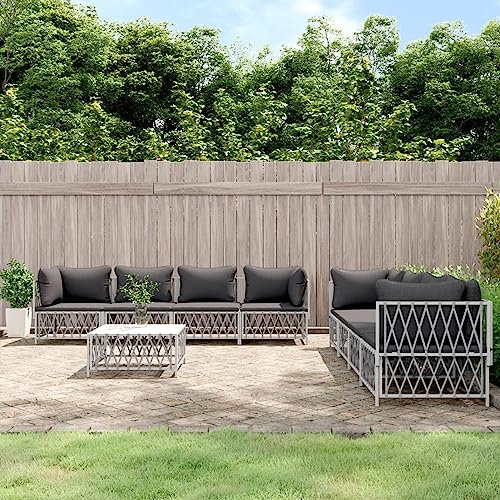 LAPOOH 9-TLG. Garten-Lounge-Set mit Kissen Weiß Stahl, Gartenmöbel, Möbelsets, Garten Lounge, Balkonmöbel Lounge, Lounge Möbel Outdoor, Gartengarnitur, Sitzlounge Balkon 3186830