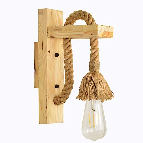 Applique murale design rétro, corde de chanvre en bois, lampes de chevet pour hôtel de couloir, luminaires muraux intérieurs, ampoule E27 Douille.(sans ampoules) (A)