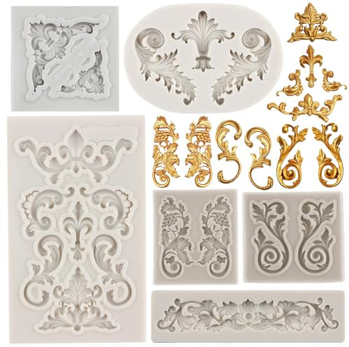 Sijiangmold Barocke Fondantformen Curlicues Schnörkelspitze Silikonform Relief Blume Form Filigrane Form für 3D geformte Cupcake-Topper Kuchen Dekorieren Süßigkeiten Polymer Clay Schokolade Gummi