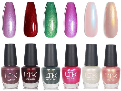 Pearl Shell Nail Polish Set, Pearlescent Glitter Nail Varnish, 6 Colors Polarized Red Pink Purple Shimmer Mermaid, Holographic Finishes, Quick Dry Glitter Shimmer Polish No UV Needed,5ml 6PCS pearl