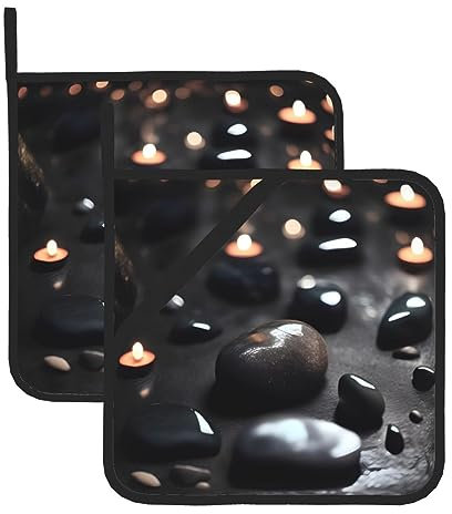 Set di 2 presine in pietra a forma di cuore misterioso nero, antiscivolo, per presine da cucina, cottura al forno, barbecue, grigliate