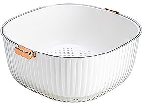 YTFSKFUI Drain Bowl, Multifunctional Colander with Double Layered Detachable Basket Bowl, 2-In-1 Plastic Strainer Rice Washing Bowl with Handle for Washing Mixing Fruits Vegetables