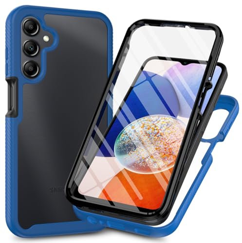 Samsung Galaxy A15 4G / 5G Case with Built-in Screen Protector, 360 Full Body Protective Cover Heavy Duty Anti-Scratch Shockproof Slim Silicone Bumper Clear Phone Case for Samsung A15 6.5 Blue