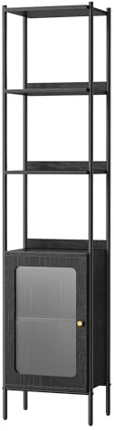 VASAGLE 6-Tier Bookcase, Tall Bookshelf with PC Plastic Door, Contemporary Style, Freestanding Shelving Unit with Metal Frame, Adjustable Shelf, for Living Room, Ebony Black and Matte Black LLS123B56