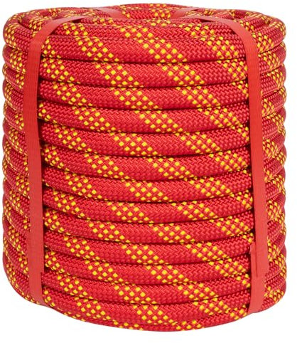 1/2 Inch Climbing Rope 100 Ft Red - 48 Strands Tree Climbing,1/2in Arborist Rope,Rappelling Rope,Static Nylon Polyester Braided Rope,Bull Rope for Tree Pulling,Nautical Rigging Rope Swing