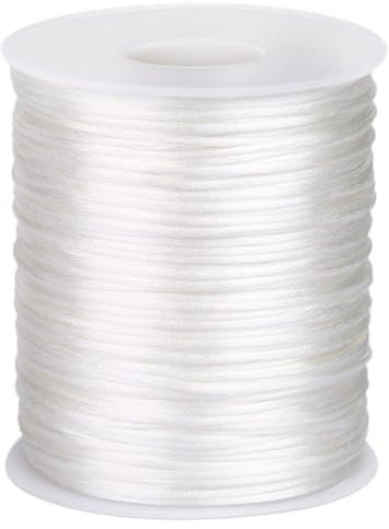 jijAcraft Weiße Satin Rattail Seidenschnur, 2mm x 92M Polyesterschnur für Freundschaftsarmband, Halskette Geflochten, Schmuckherstellung und DIY Basteln