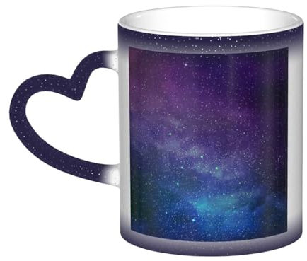 WURTON Taza de café de porcelana sensible al calor con diseño de galaxia interestelar, diseño de universo con estrellas, regalo divertido de Navidad