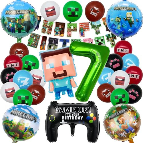 YOGARTH 26 Stück Pixe Geburtstagsdeko 7 Jahre Junge, Video Game Geburtstag Party Set, Luftballons Geburtstag Set, Kindergeburtstag Ballons Set, Party Deko Geburtstag Set für Kinder (7)