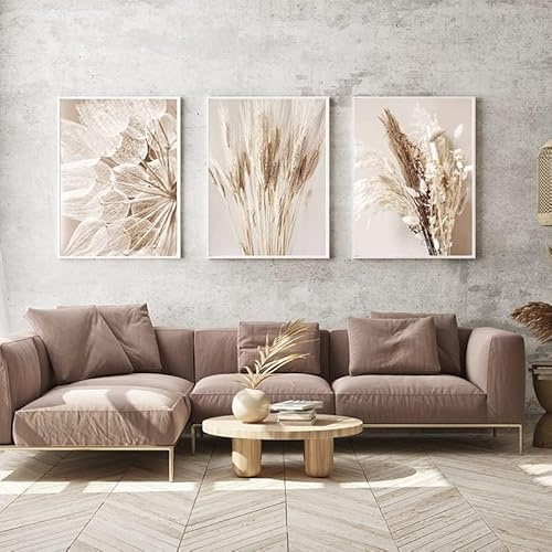 LPFNSF Tableau de décoration pour la maison beige, peinture de paysage moderne représentant une plante de canne, pour la chambre, le salon, le bureau, arrière-plan mural, tableau sans cadre (style 3