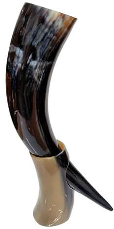 Viking By Heart, Ox Horn Authentic 33+ cm Long, Vikings Drinking Horn with Horn Stand | Cotton Drawstring Bag Included | 11+ OZ Approximate Capacity | Unique Beer Gifts for Men, Husband and Boyfriend
