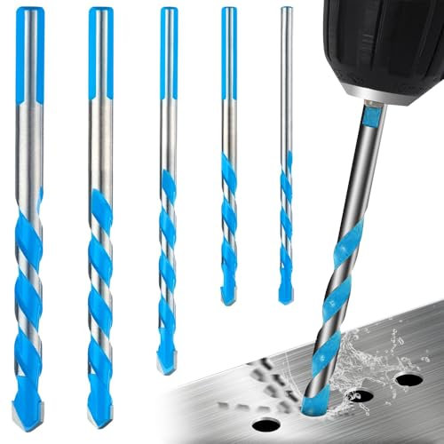 Tile Drill Bits Set, 5Pcs Concrete Drill Bit Set Masonry Drill Bit Set Shockproof Hammer Drill Bit Set for Porcelain Glass Brick Plastic Cement Wood Tile Etc