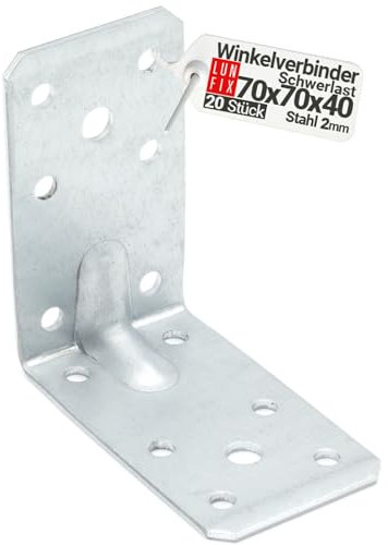 20 Equerre metal renforcées 70x70x40x2 mm, connecteurs bois galvanisés avec nervure, équerre support d'angle droit perforée pour menuiserie, fixation meuble, clôture, construction bois