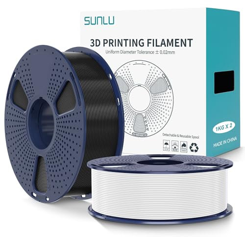 SUNLU PLA+2.0 Filament 1.75mm 2KG, Upgrade PLA Plus 3D Drucker Filament, Stärker und robuster, High Speed PLA+ Filament, Maßgenauigkeit +/-0.02mm, 1KG Spule, 2KG in Total, Schwarz+Weiß