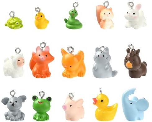 Airssory 30 Stück 15 Stile 3D blickdicht niedliche Tiere Harz Charms Zoo Thema Fuchs Ente Kaninchen Schwein Koala Kunststoff Charms für DIY Schmuck Handwerk Schlüsselanhänger