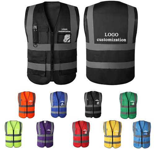 BeNsil Personalisierte Warnweste selbst,Personalisierte Bedruckbare Warnweste mit Text oder Mehrfarbigem Logo und Mehreren Taschen,Bedruckt mit Namen, Text, Bild, Logo der Firm