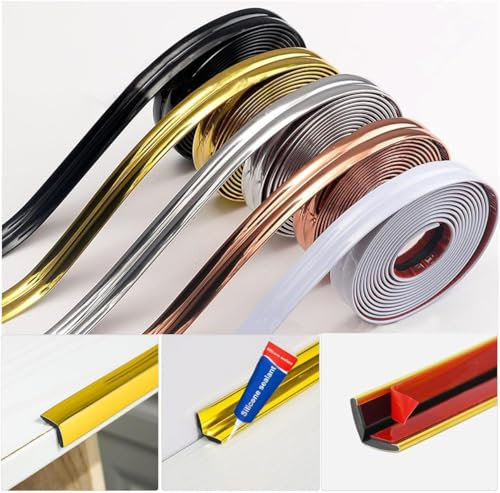 WZERHO Bande de garniture de carrelage et de bordures dorées pour garniture murale autocollante en PVC - 8 m x 2 cm