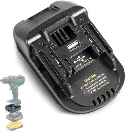 DM18M adapter, compatible for Dewalt 20V MAX battery and compatible for Milwaukee M18 18V, convertible for Makita 18V battery BL1830 BL1840 BL1850 with USB charging port (adapter only)