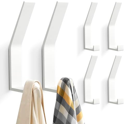 PDGROW® Kleiderhaken 6 Stück, Handtuchhaken zum Bohren(Schrauben unsichtbar!), Garderobenhaken Wand Moderne Garderobenleiste für Jacken, Mäntel, Kleidung, Schals, Handtaschen und Mehr (Weiß)
