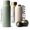 MAMEIDO Thermoskanne personalisiert 1l mit Becher - auslaufsichere Isolierkanne mit Namen, personalisertes Geschenk mit individueller Namensgravur (Desert Sage, 1.000ml)