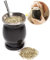 Mate Argentino - Kit Yerba Mate de Doble Pared de Acero Inoxidable con Pajita de Yerba Mate y cepillos para Limpiar la Bombilla Mate, Fácil de Limpiar Juego de Vaso de Yerba Mate de 8oz (Negro)