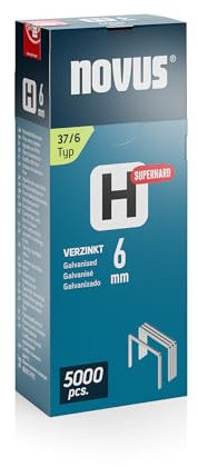 NOVUS TOOLS Feindrahtklammern 6 mm superhart für Hammertacker, 5000 Tacker-Klammern vom Typ 37/6, Großverpackung, Heftmittel für Stoffe und Gewebe