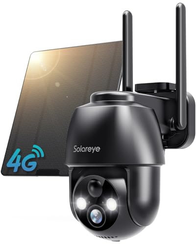 Solareye 4G LTE Camara Vigilancia Exterior con Tarjeta Sim - 2K PTZ Camara Solar 4G con Batería, 355°/120°, Visión Nocturna, PIR Sensor, Detecctión de Movimiento, Audio Bidireccional, IP66