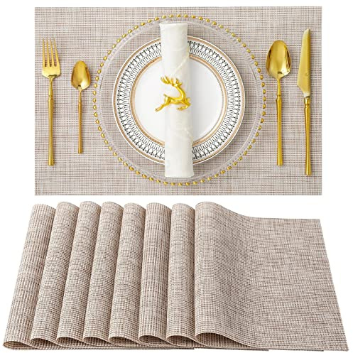 YIUHART Platzdeckchen 10er Set,Tischset 8er Set rutschfest Abwaschbar Platzsetwasch,PVC Hitzebeständig Platzdeckchen für Bar Küche Esszimmer Restaurant (Beige)