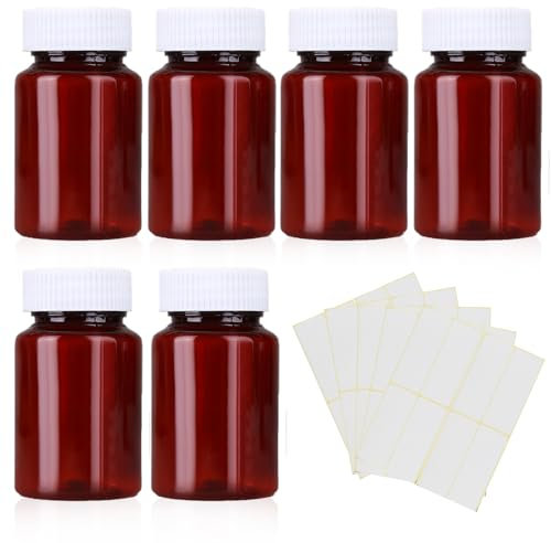 80ml 6 Pcs Pill Bottle Set, Reusable Lockable Medicine Box for Pill Pot Empty Pill Bottles for Storage Medicine Medicine Pots Empty Plastic Medicine Amber Bottles for Strong Medicine