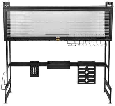 HUOLE Escurreplatos de Acero Escurridor de Platos de 3 Niveles para Fregadero Estante de Secado de Platos con Soporte para Tabla de Cortar Soporte de Cubiertos -75 * 30 * 78cm-Negro