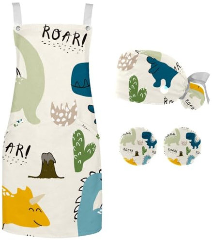 lcndlsoe Set di grembiule da cuoco con cappello, cappello da chef e grembiule da cucina per adulti grembiule regolabile con 2 bottoni distintivi per cucinare, Multicolore 4., 26.2x26.6in/66.5x67.5cm