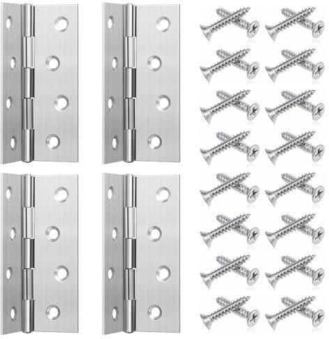 FunnAura 4 Pcs Door Hinges, 4 Inch Stainless Steel Door Hinge with 32 Pcs Screws, 88 mm X 56 mm
