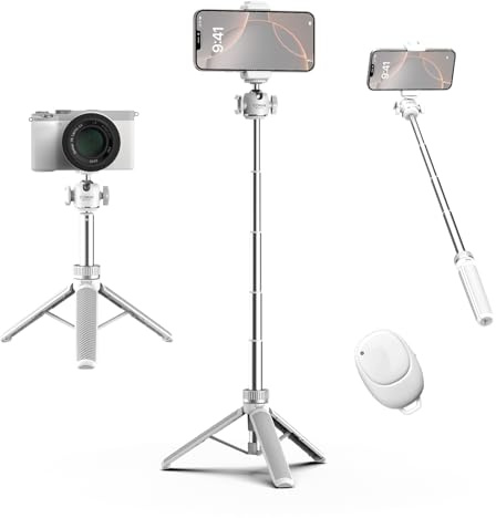 COMAN MT30-Pro Extendable Phone Tripod, 61cm Cell Phone Tripod Stand for iPhone with 360° Ball Head, Selfie Stick Vlog Stand with Remote, Tripod for iPhone 16/15/14/13/12 Pro Max/Android