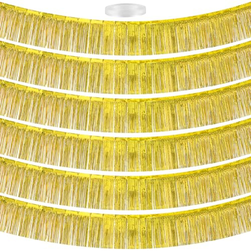 6 Pakete Gold Fransen Girlande Metallic, 30 x 300cm Lametta Girlande | Metallic-Folien-Fransengirlande Hängedekoration für Mottoparty, Geburstag und Hochzeit