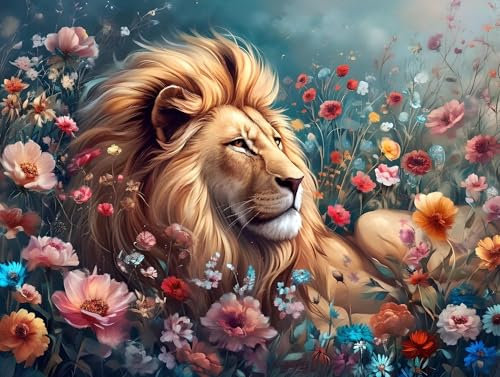 Malen Nach Zahlen Erwachsene, Blumen Löwe Malen Nach Zahlen Kinder DIY Handgemalt Ölgemälde Kit, Knitterfreie Leinwand, Pinsels und Hochwertige Acrylfarbe, Kreativität Malen Nach Zahlen 30x40cm q-198