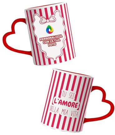 Personalised Heart Shaped Handle Mug - Perfect Gift for Valentine's Day, Anniversaries, Birthdays and Special Occasions (RED)
