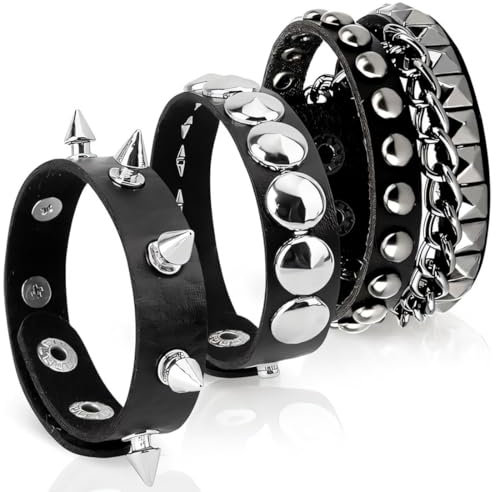JAWUZ Pulsera Punk Rock y Gótica, Pulsera de Cuero con Tachuelas para Hombres y Mujeres, Ideal para Conciertos, Fiestas y Cosplay