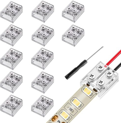 RUNCCI-YUN 12 Stücke LED Streifen Verbinder 2 polig 10mm 12V,transparent Lötfrei Screw Terminal Block 2 polig 8mm Verbinder mit Schraubendreher für einfarbige 12V und 24V LED Streifen