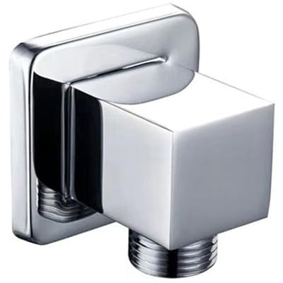 Solid Brass Shower Wall Outlet Square Wall Mounted Supply Elbow G1/2 Union Water Outlet for Shower Hose Connecting, Silver