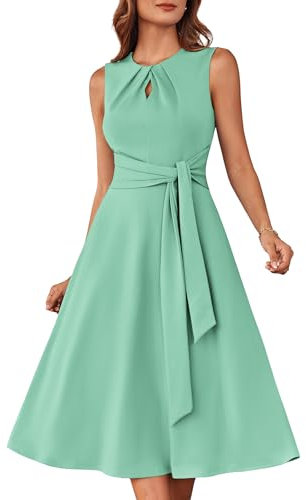 Ärmelloses A-Linien-Kleid mit Rundhalsausschnitt und Gürtel Hellgrün M