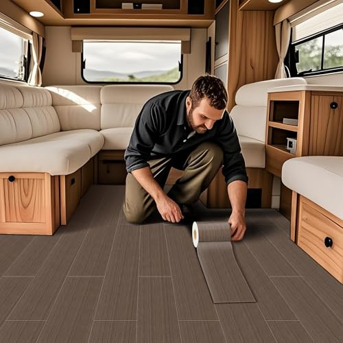 VFGFDJNDFX Wasserfest Vinylboden Selbstklebend Für Wohnwagenpolster Holzoptik Abriebfester PVC Bodenbelag Meterware Für Wohnmobil Camper (Taupe,10 * 500cm/)