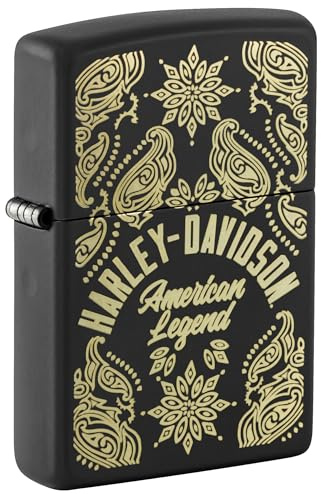 Zippo Sturmfeuerzeug - Harley-Davidson, Black Matte, Laser Engrave - Nachfüllbar - Wiederverwendbar - Windfestes Design - Geschenkbox - Made in USA