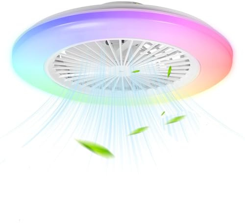 Monucep moderne RGB LED-Deckenleuchte mit Ventilator Ø49CM, Deckenventilator mit Beleuchtung, RGB Deckenventilator mit Lampe, 6 Lüftungsgeschwindigkeiten, mühelose Lichtdimmung