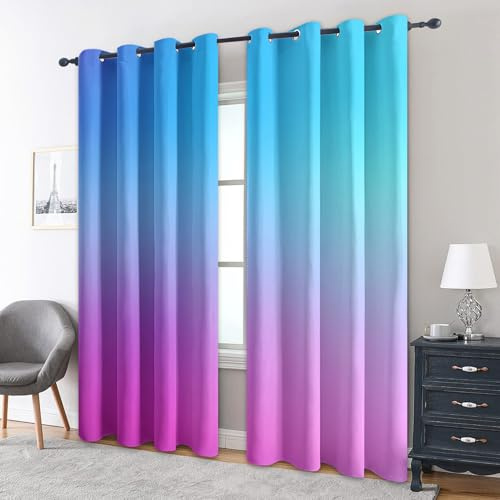 Generisch Blau und Lila Farbverlauf Vorhänge Blickdicht Gardinen mit Ösen, Ombre Deko Muster Wohnzimmer Schlafzimmer Fenster Verdunklungsvorhänge, H 220 x B 140 cm 2er Set (1B2-87)