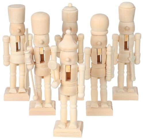 GALPADA Wooden Nutcracker Soldier DIY Set, 6 Pcs Unpainted Figurines for Kids Craft Painting, Solid Wood Holiday Decorations, 12. 5 x 4. 5 x 4 cm Each