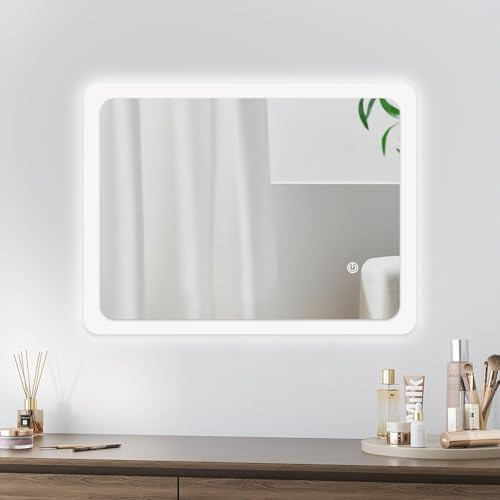 Trintion Badezimmerspiegel, LED Badspiegel mit Beleuchtung, Wandspiegel mit Touch-Schalter Kaltweiß Energiesparend Lichtspiegel,6400K (50 x 60 cm, Dreifarbig einstellbar)