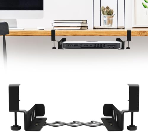 Ysislybin Under Desk Shelf, Adjustable Under Desk Holder No Drill Desktop Storage Table Extender Side Mount Storage Organizer Shelf Rack for Laptops Tablets Keyboards Device