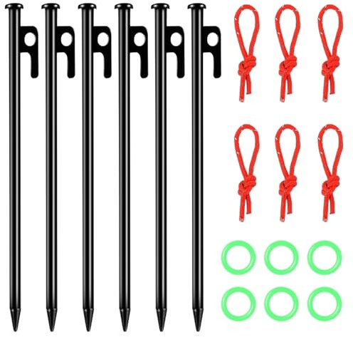 8 Stück Zeltheringe, Heringe Erdnägel Stabil mit Haken und Loch, Zeltheringe Sturmsichermit Reflektorseile, für Camping und Outdoor Wandern, 25cm