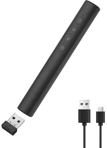 PowerPoint Fernbedienung USB/USB-C 2-in-1, Kabelloser Präsentationsklicker mit Integriertem Empfänger für PC, Mac, iPad und Laptop, Foliensteuerung, Hyperlink- und Lautstärkeregelung