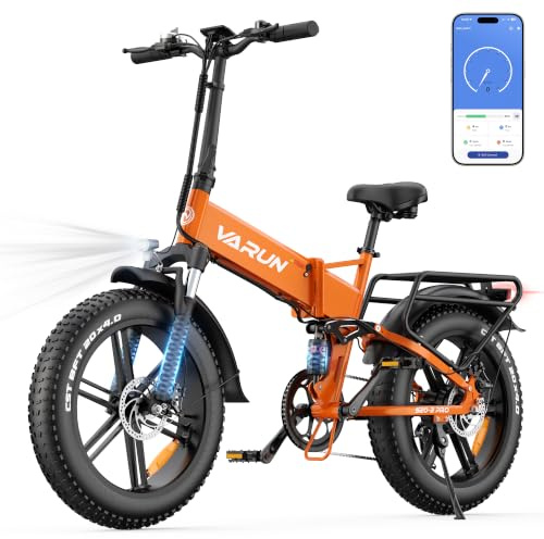 VARUN E Bike 20 Zoll mit Vollfederung APP NFC Display 48V 13Ah S20-2 PRO | Faltbares E-Bike mit 4.0 Fat-Reifen, Integralem Rad, Bremslicht, 7-Gang, 120km Reichweite, für Einkäufe & Berge Schnee