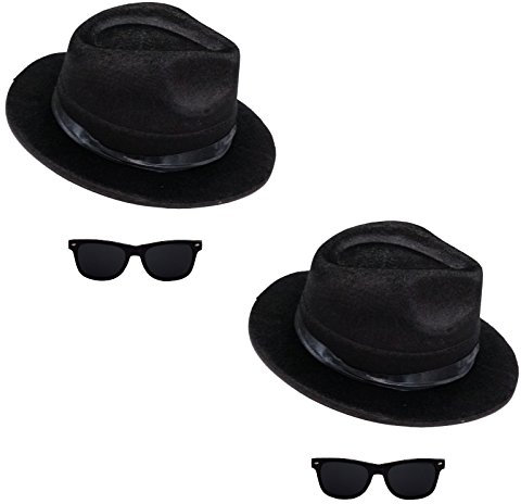 Spassprofi 2 x Blues Brothers Set Hut und Brille für Blues Brother Kostüm Karneval Mottoparty